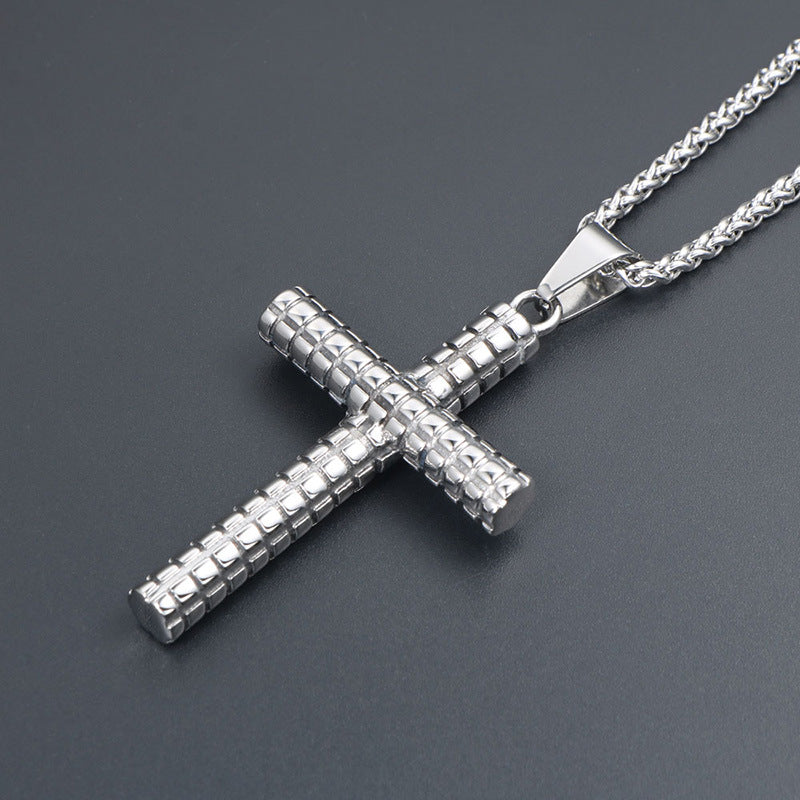 Titanium Steel Classic Cross Pendant Necklace for Men with Locomotive Design