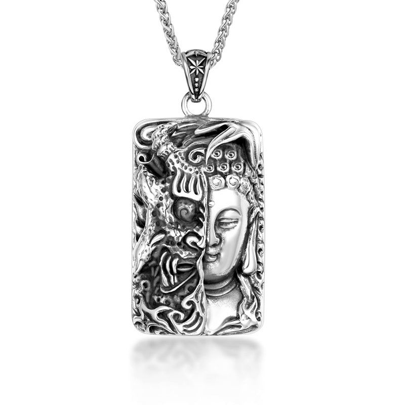 Personalized Double-Sided Buddha Necklace for Men and Women - Punk Style Titanium Steel Pendant