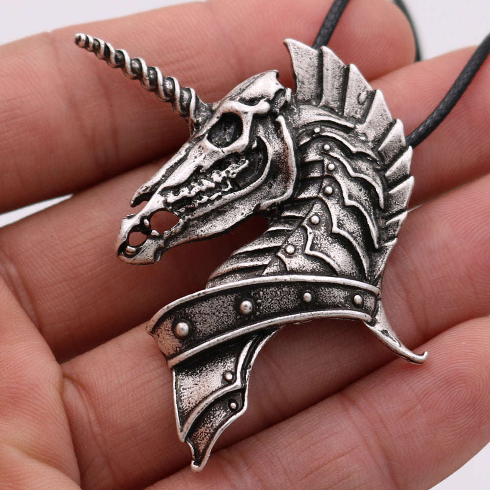 Viking Warrior Horse Head Pendant Necklace - Nordic Talisman Jewelry for Men