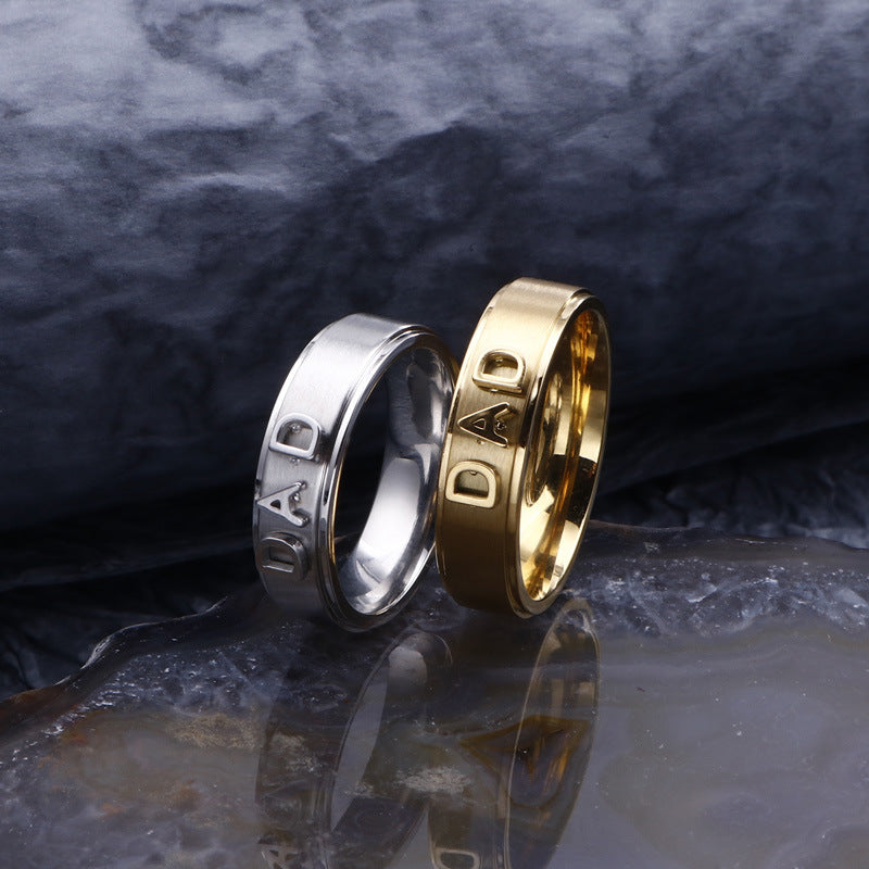 European and American Stainless Steel "DAD" Gold Ring - Trendy Titanium Steel Smooth Ring Jewelry for Men, Wholesale Direct from Factory