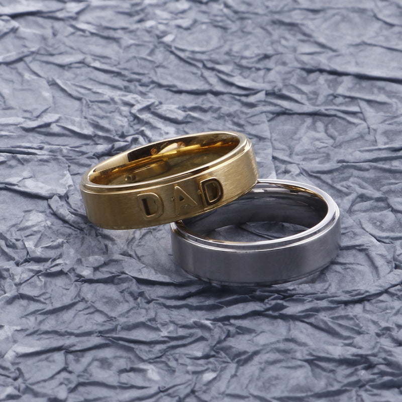 European and American Stainless Steel "DAD" Gold Ring - Trendy Titanium Steel Smooth Ring Jewelry for Men, Wholesale Direct from Factory