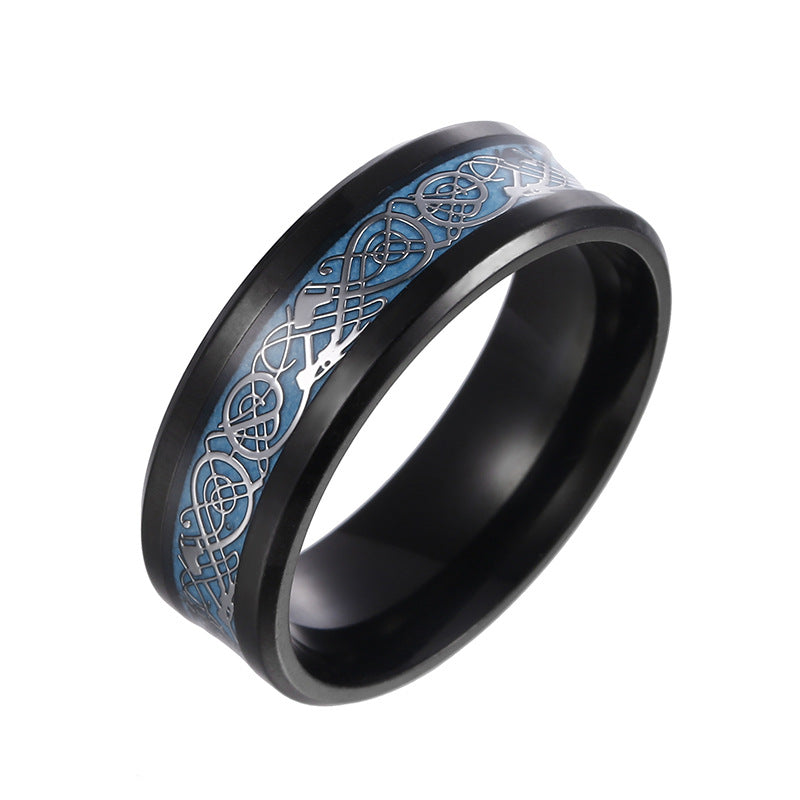 Shouman Jewelry Stainless Steel Dragon Pattern Men's Ring with Luminous Colors