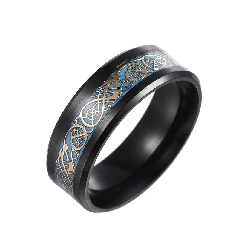 Shouman Jewelry Stainless Steel Dragon Pattern Men's Ring with Luminous Colors