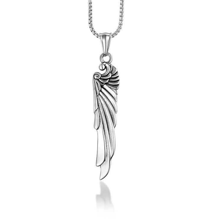 Titanium Steel Wing Pendant Necklace - Trendy Hip-Hop Jewelry for Men and Women