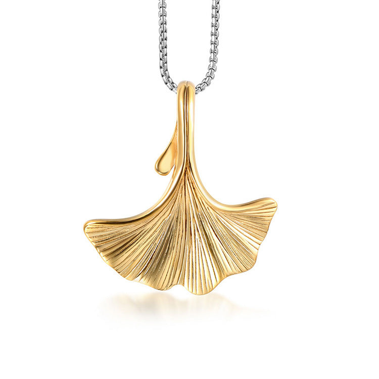 Personalized Ginkgo Biloba Pendant Necklace in Gold-Plated Titanium Steel - Stylish Sweater Chain for Men