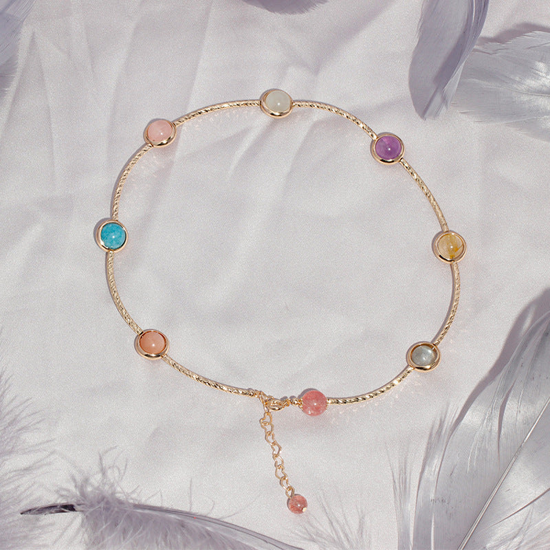 Double Layer Crystal Moonlight Stone Bracelet Wrapped in 14K Gold