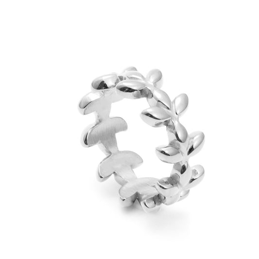 Titanium Steel Willow Leaf Couple Ring for Men and Women - Elegant Stainless Steel Jewelry