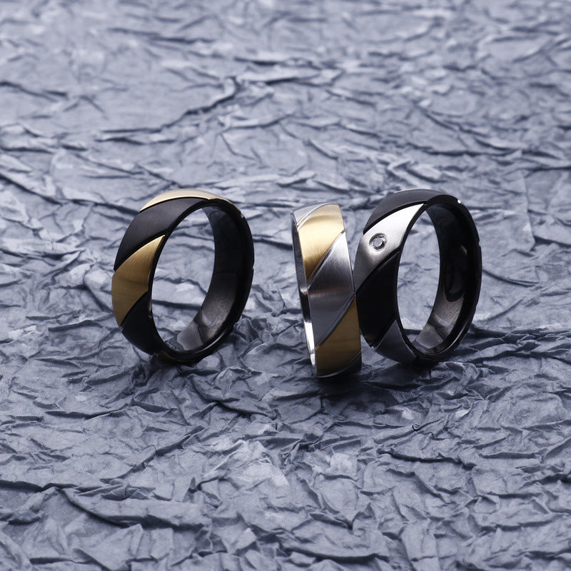 Creative Electric Two-Color Steel Couple Ring for Men - European and American Twill Design, Wholesale