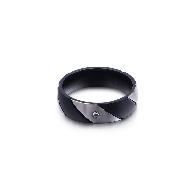 Creative Electric Two-Color Steel Couple Ring for Men - European and American Twill Design, Wholesale