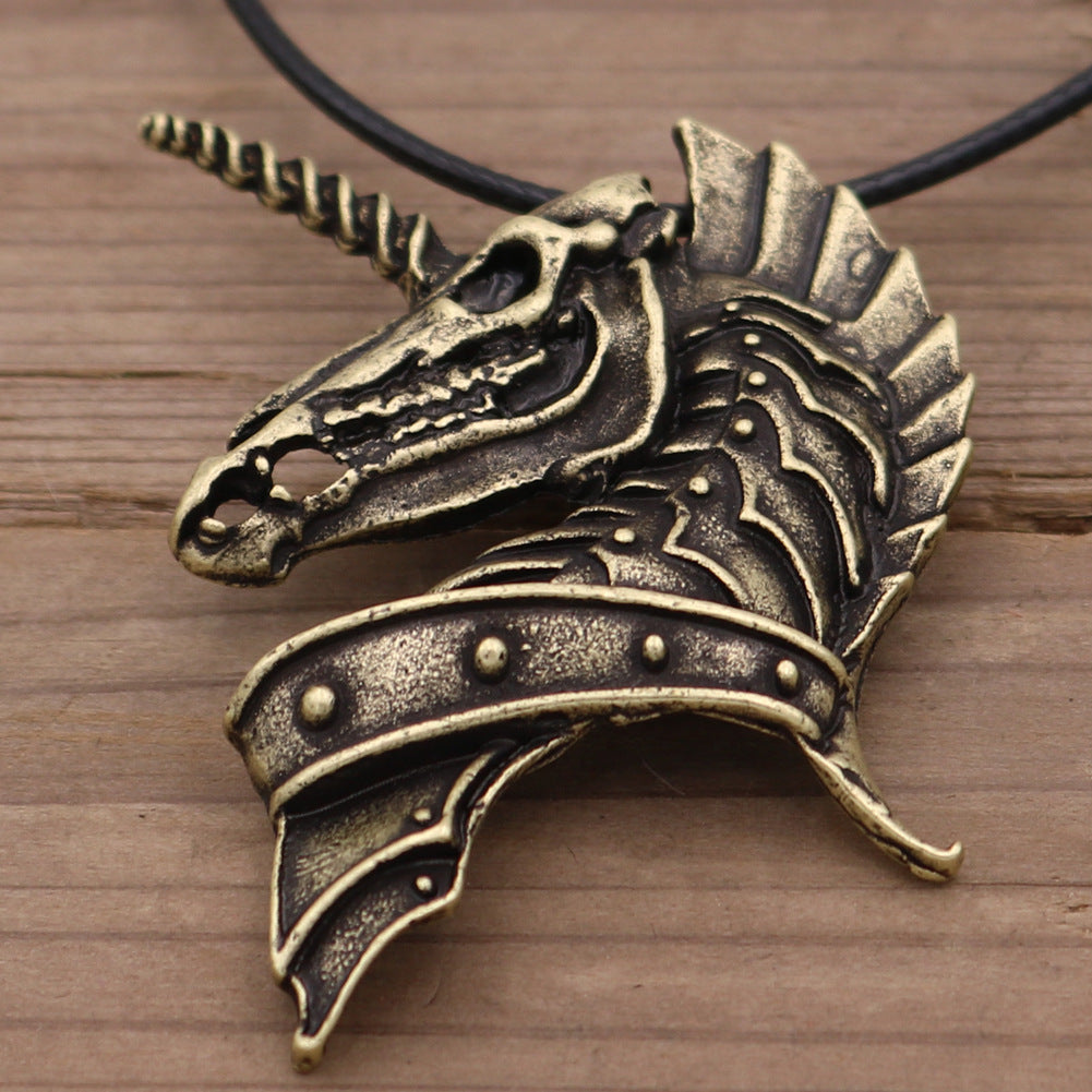 Viking Warrior Horse Head Pendant Necklace - Nordic Talisman Jewelry for Men