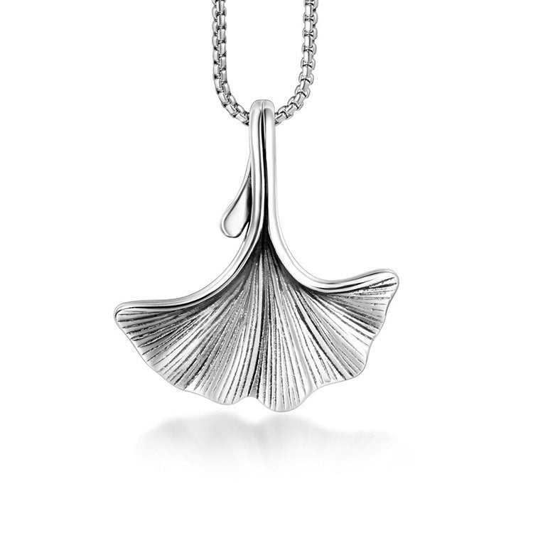 Personalized Ginkgo Biloba Pendant Necklace in Gold-Plated Titanium Steel - Stylish Sweater Chain for Men