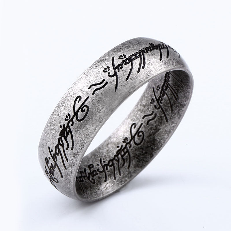 Customizable 24k Gold-Plated Titanium Steel Men's Ring Featuring 3D Lord of the Rings Engraving