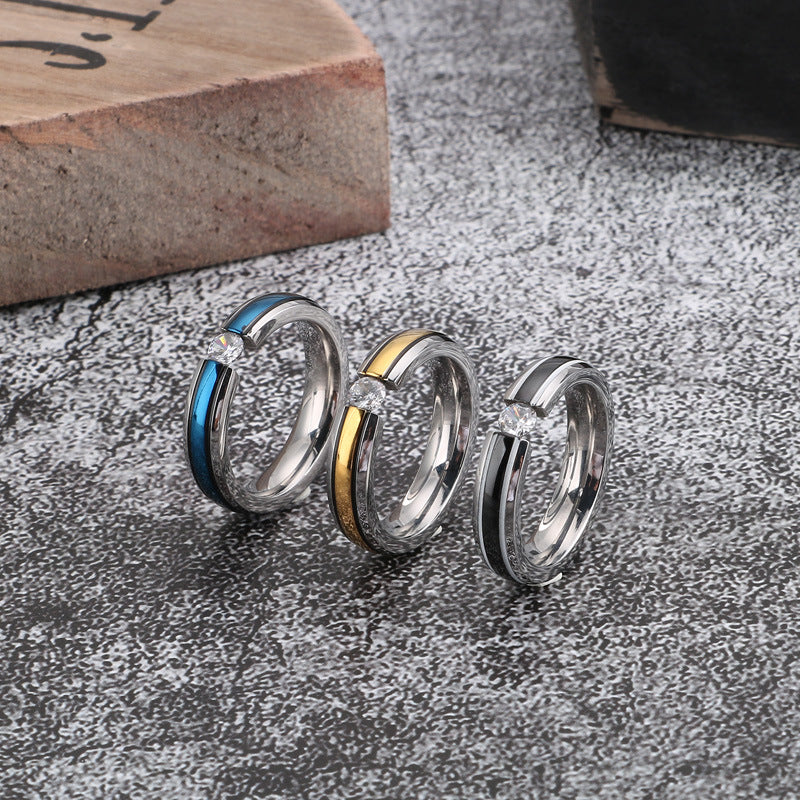 Customizable Stainless Steel Couple Rings with Zircon Accents - Cross-Border E-Commerce Direct Sales for Men in Japan and South Korea