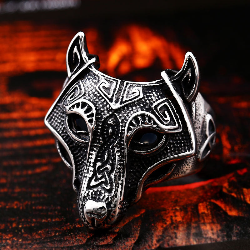 Titanium Steel Viking Wolf Head Ring for Men - European and American Trade Jewelry