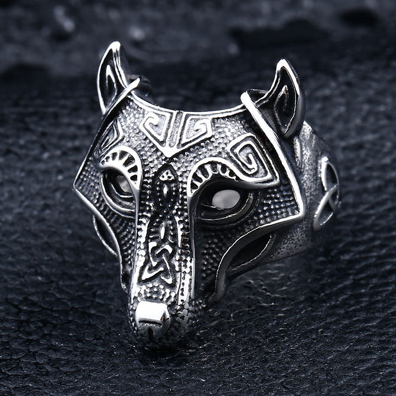 Titanium Steel Viking Wolf Head Ring for Men - European and American Trade Jewelry