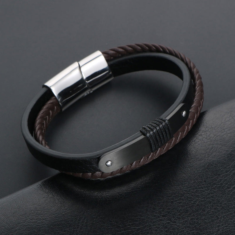 Harajuku Men's Personalized Multi-Layer Woven Titanium Steel Bracelet with Stylish Metal Buckle