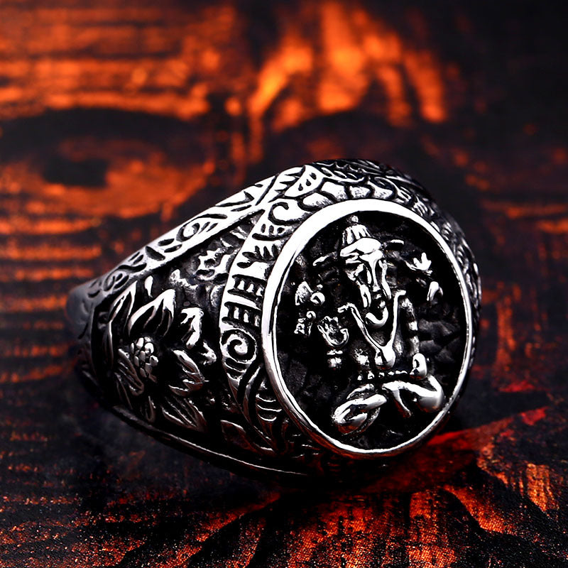 Retro Titanium Steel Elephant Trunk Ring for Men - European and American Wholesale Jewelry