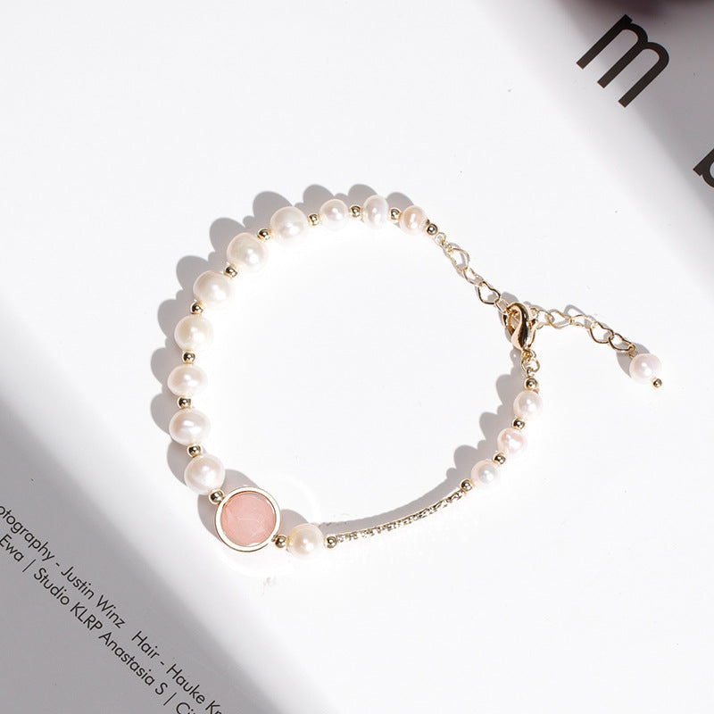 Fortune's Favor Sterling Silver Bracelet with Crystal Strawberry and Freshwater Pearl