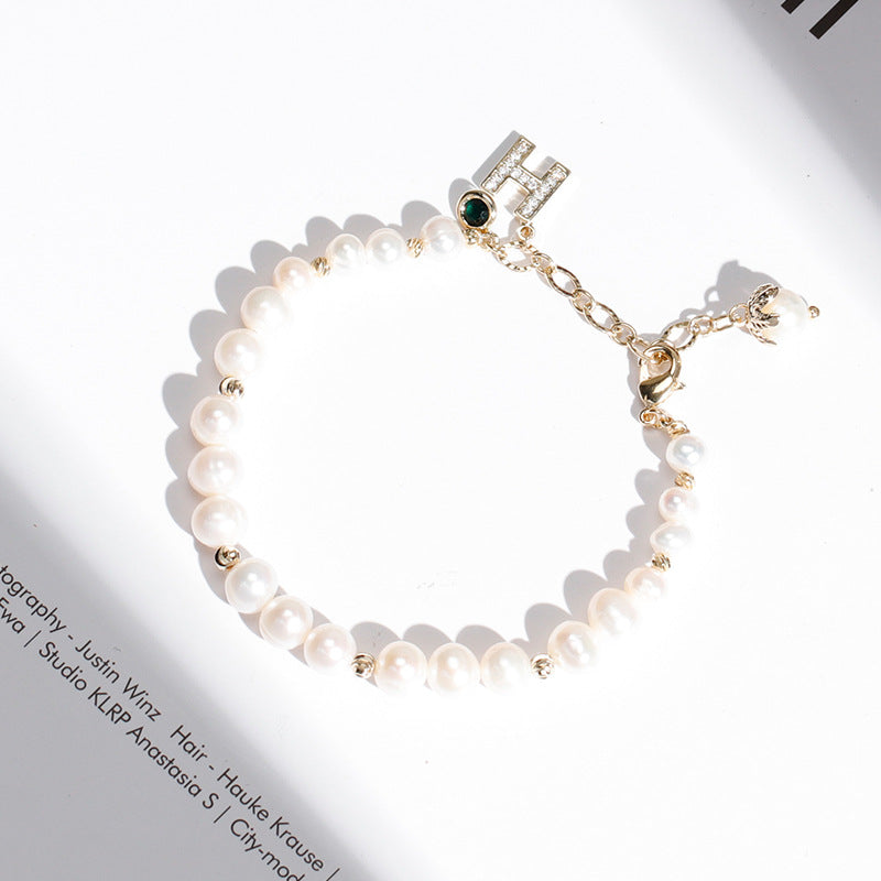 Fortune's Favor Sterling Silver Bracelet with Crystal Strawberry and Freshwater Pearl