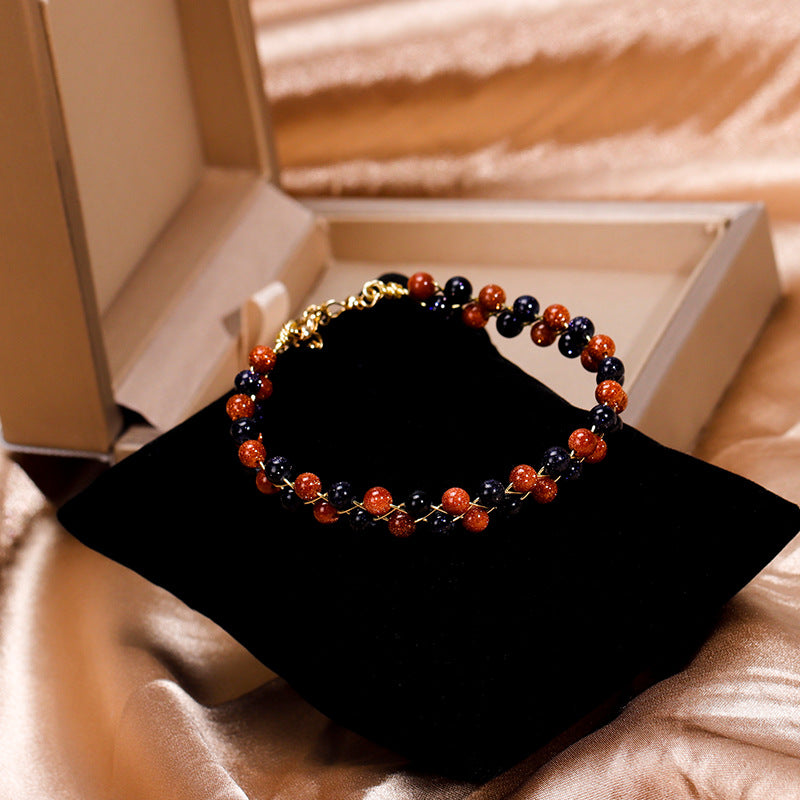 Gold Sandstone and Crystal Sterling Silver Bracelet for Women