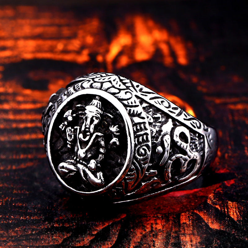 Retro Titanium Steel Elephant Trunk Ring for Men - European and American Wholesale Jewelry