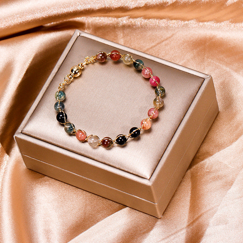 Lucky Tourmaline and Colorful Crystal Bracelet for Women