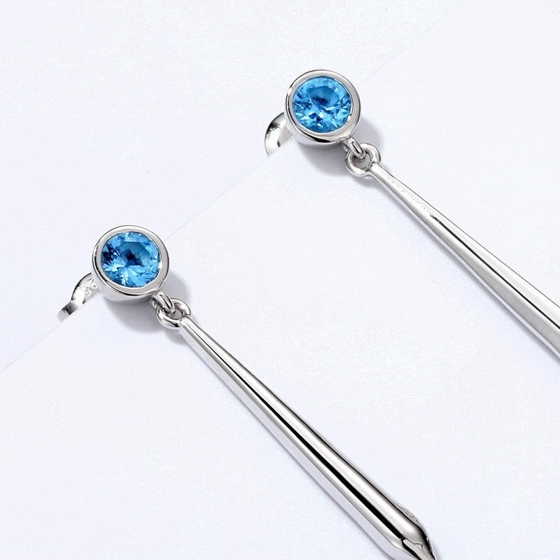 Hollow Circle Pendant Snowflake Blue Zircon Sterling Silver Drop Earrings