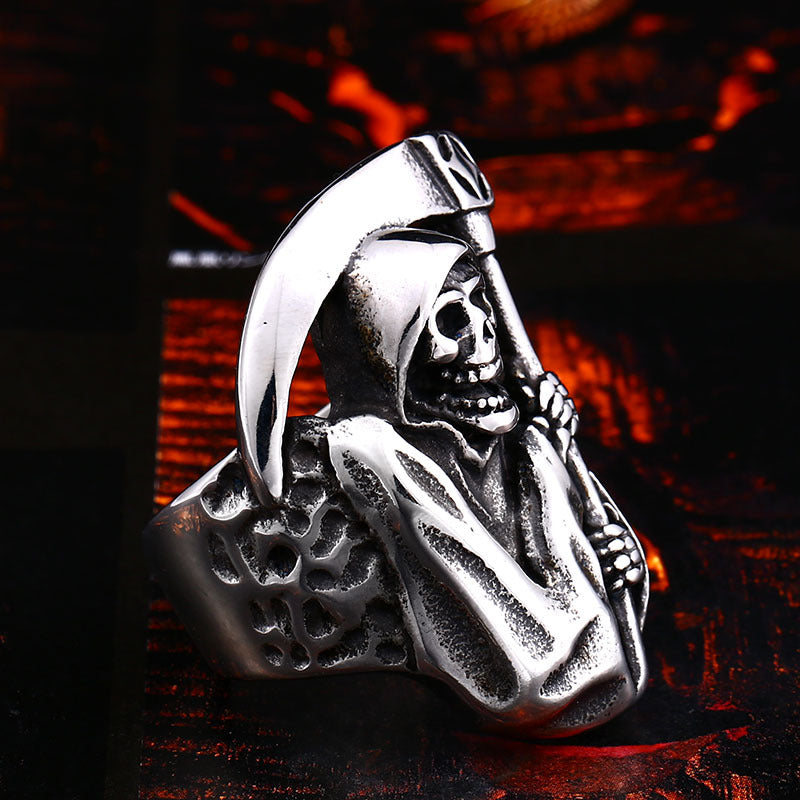 European-American Inspired Creative Skull Sickle Men's Titanium Steel Ring - Retro Wholesale Design