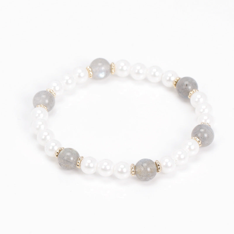 Moonlit Grey Crystal and Pearl Bracelet - Elegant Handcrafted Gift for Her