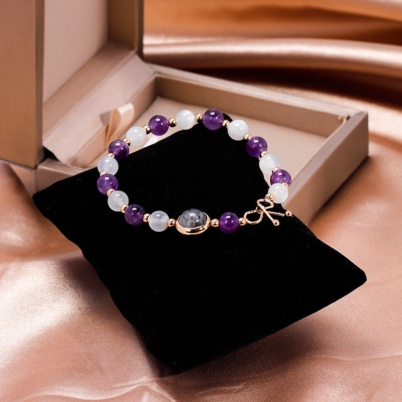 Moonlight Purple Crystal Bracelet with Sterling Silver Transit Beads and Personalized Handwear