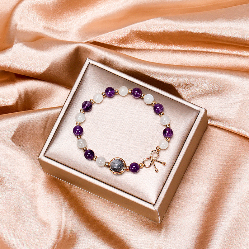 Moonlight Purple Crystal Bracelet with Sterling Silver Transit Beads and Personalized Handwear