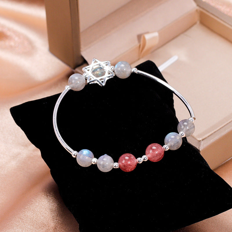 Strawberry Crystal Gray Moonlight Sterling Silver Bracelet Women's Simple Elastic Rope Star Bracelet