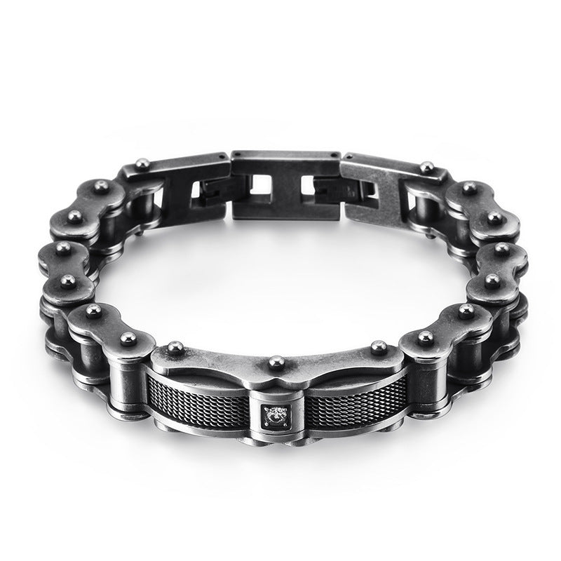 Men's Titanium Steel Bracelet with Zircon-Studded Locomotive Chains - Bold Creative Jewelry