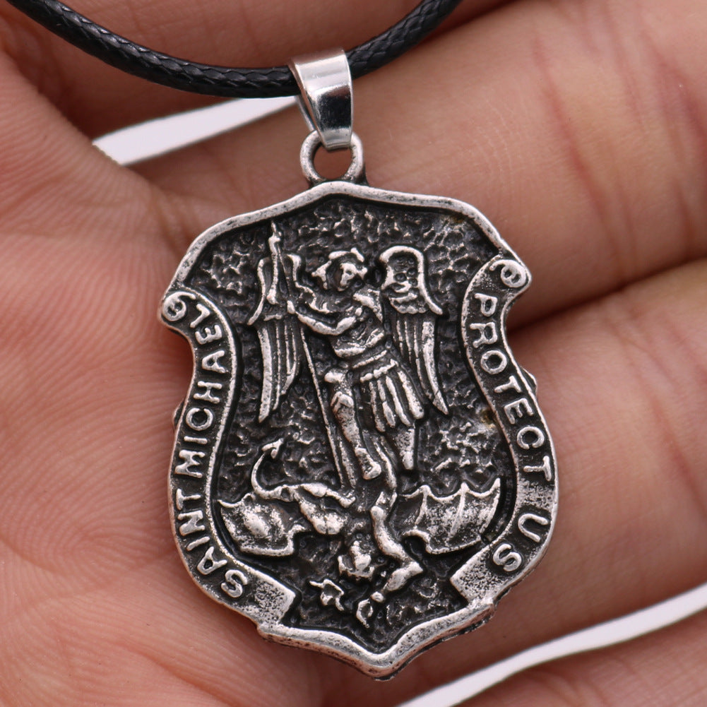 Saint Angel Michael Retro Amulet Necklace for Men - Punk Religious Jewelry