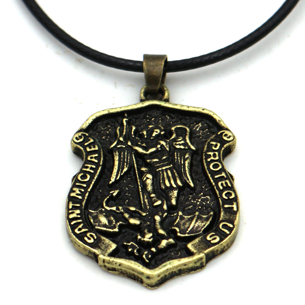 Saint Angel Michael Retro Amulet Necklace for Men - Punk Religious Jewelry