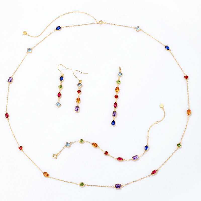 Beading Colourful Zircon Silver Necklace