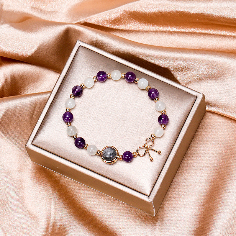 Moonlight Purple Crystal Bracelet with Sterling Silver Transit Beads and Personalized Handwear