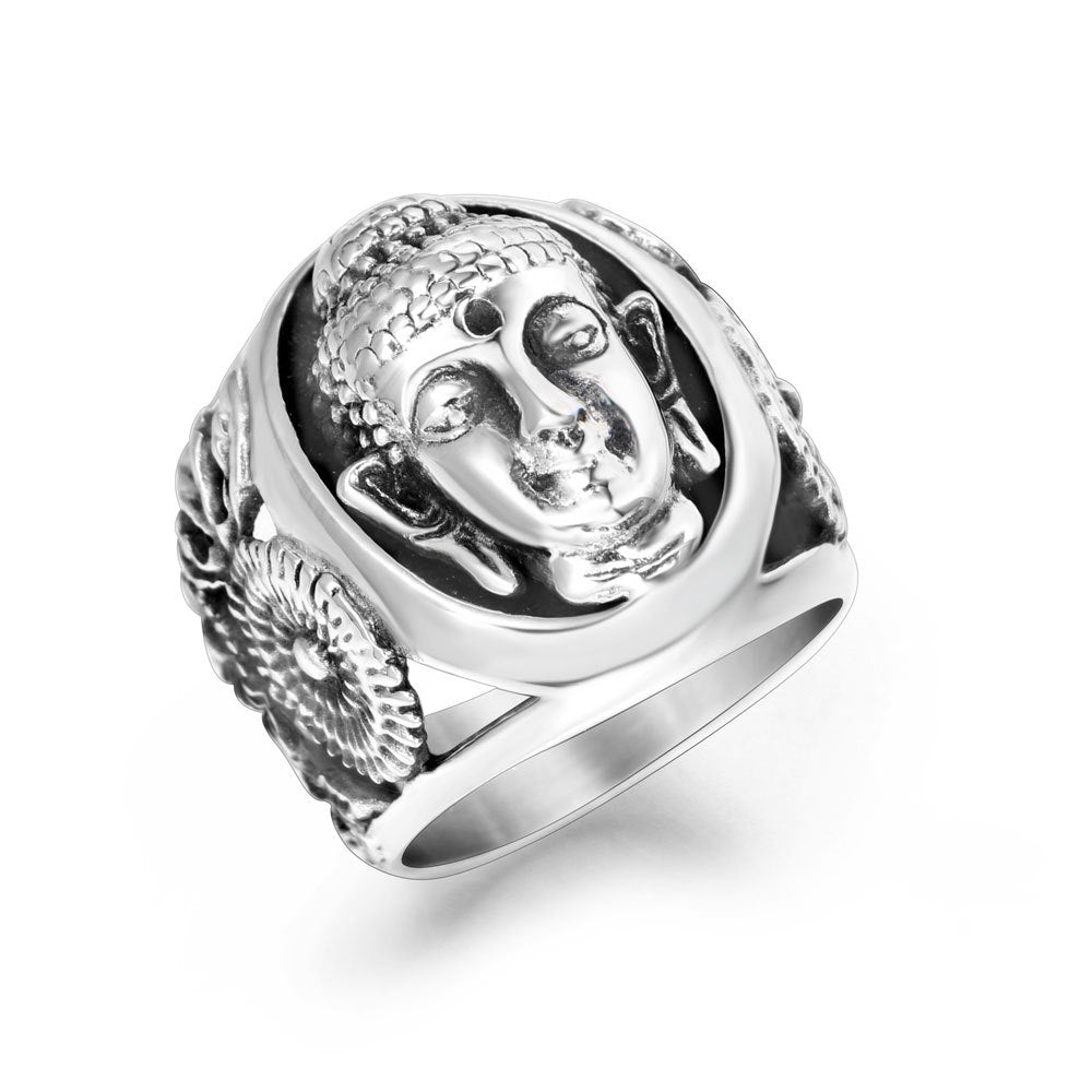 Titanium Steel Buddhist-Inspired Retro Ring for Men - Trendy Personalized Jewelry