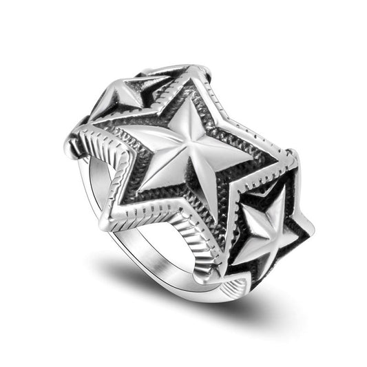 Trendy Multi-Star Overlapping Titanium Steel Ring for Men with Five-Pointed Star Design