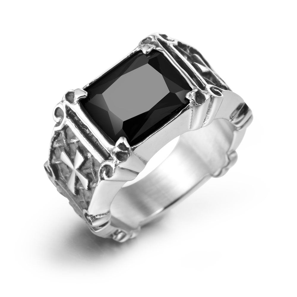 Gothic Cross Zircon Titanium Steel Ring for Men – Bold Nightclub Accessory for Women’s Index Finger