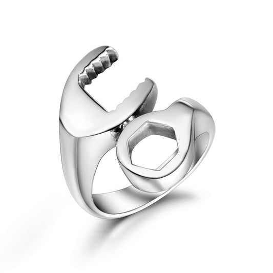 Customizable Punk-Inspired Screw and Wrench Ring in Trendy Titanium Steel for Men