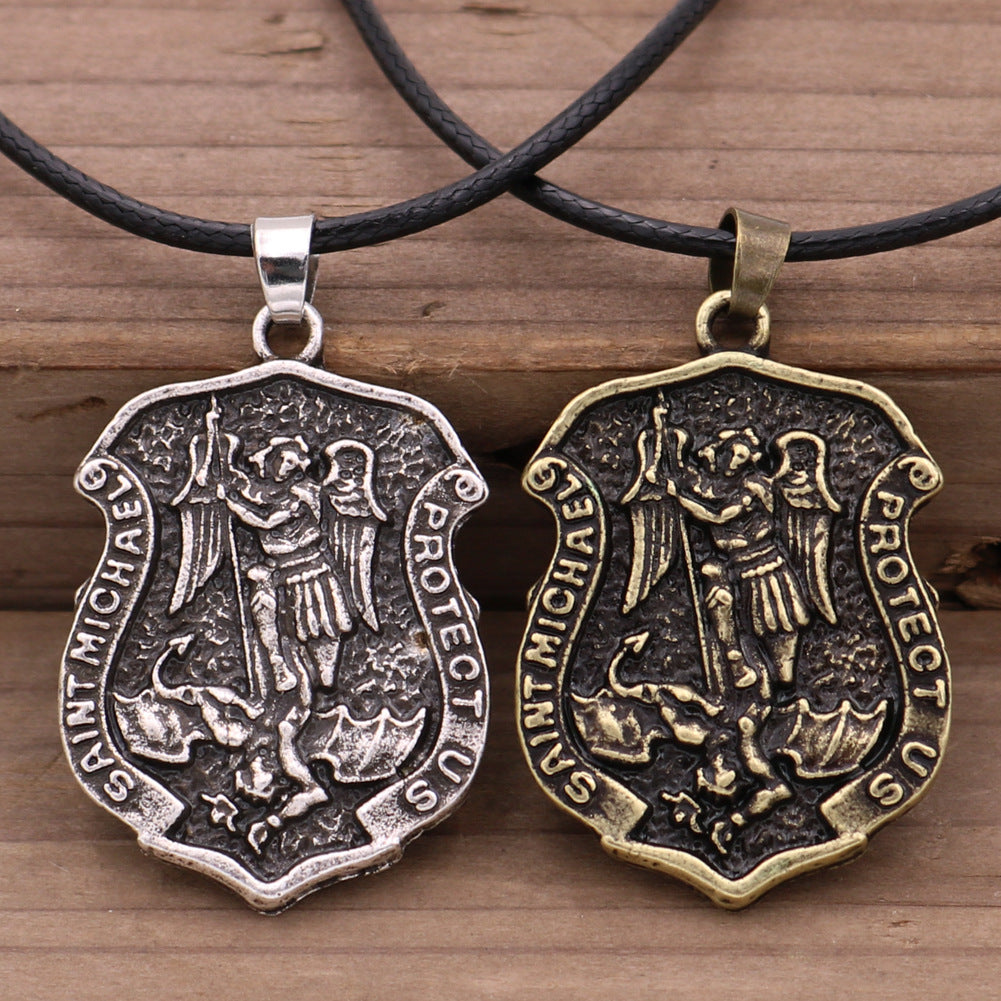 Saint Angel Michael Retro Amulet Necklace for Men - Punk Religious Jewelry