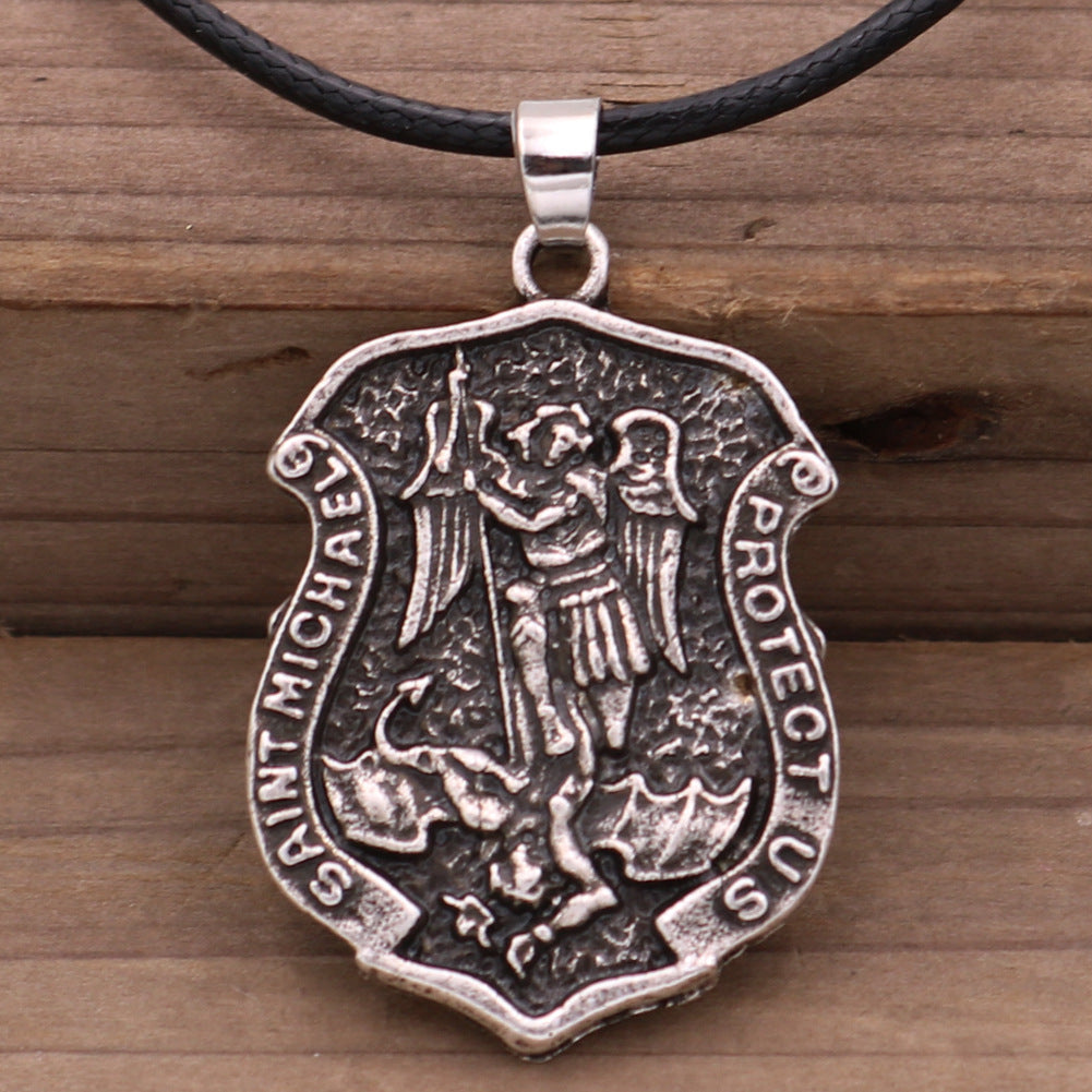 Saint Angel Michael Retro Amulet Necklace for Men - Punk Religious Jewelry