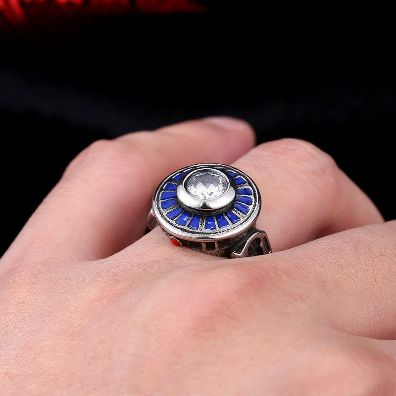 Men's Star Wars-Inspired Stainless Steel Ring with Epoxy and Zircon Inlay