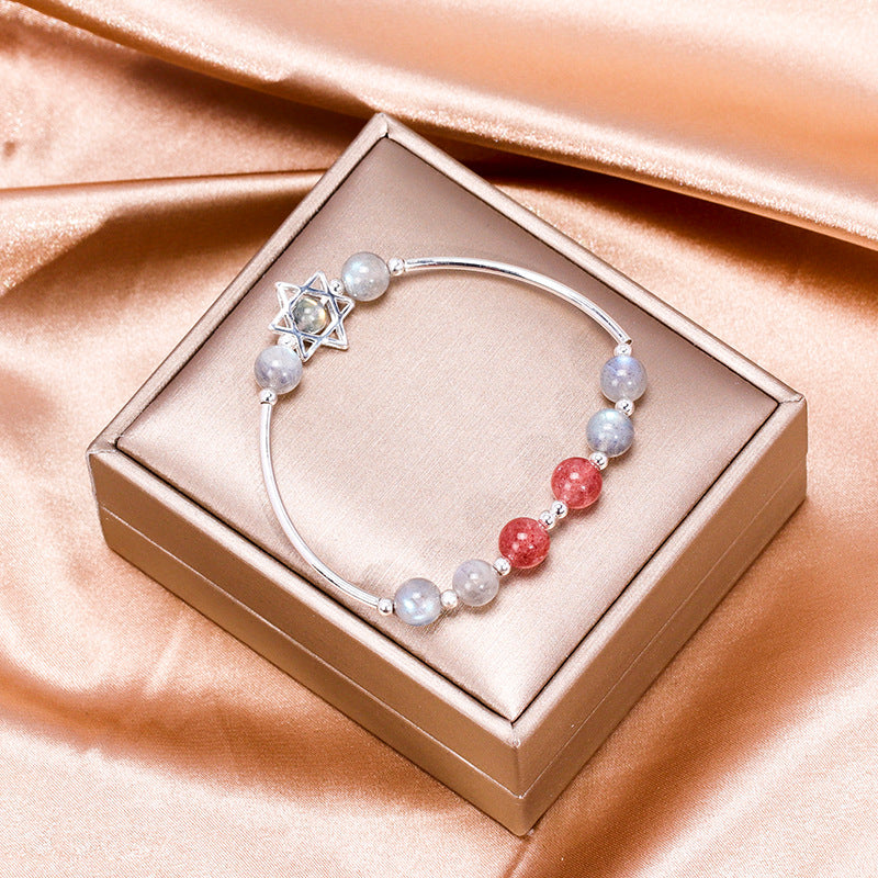 Strawberry Crystal Gray Moonlight Sterling Silver Bracelet Women's Simple Elastic Rope Star Bracelet