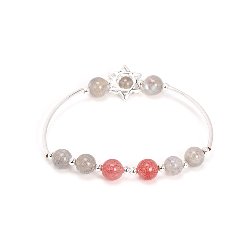 Strawberry Crystal Gray Moonlight Sterling Silver Bracelet Women's Simple Elastic Rope Star Bracelet