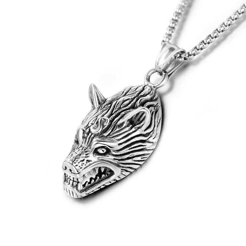 Titanium Steel Wolf Head Pendant Necklace for Men - Fierce Animal Design Sweater Chain Accessories