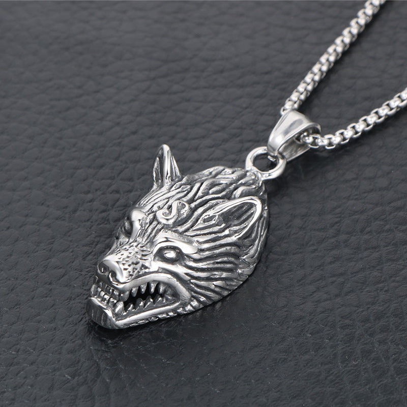 Titanium Steel Wolf Head Pendant Necklace for Men - Fierce Animal Design Sweater Chain Accessories