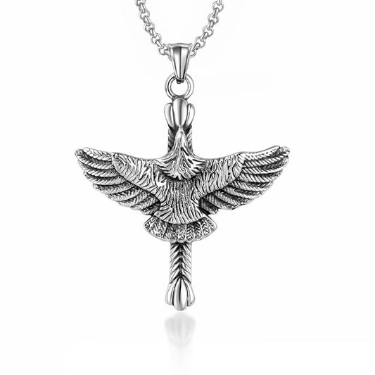 Punk Eagle and Cross Pendant Necklace - Titanium Steel Couple Sweater Chain for Men in European and American Fashion