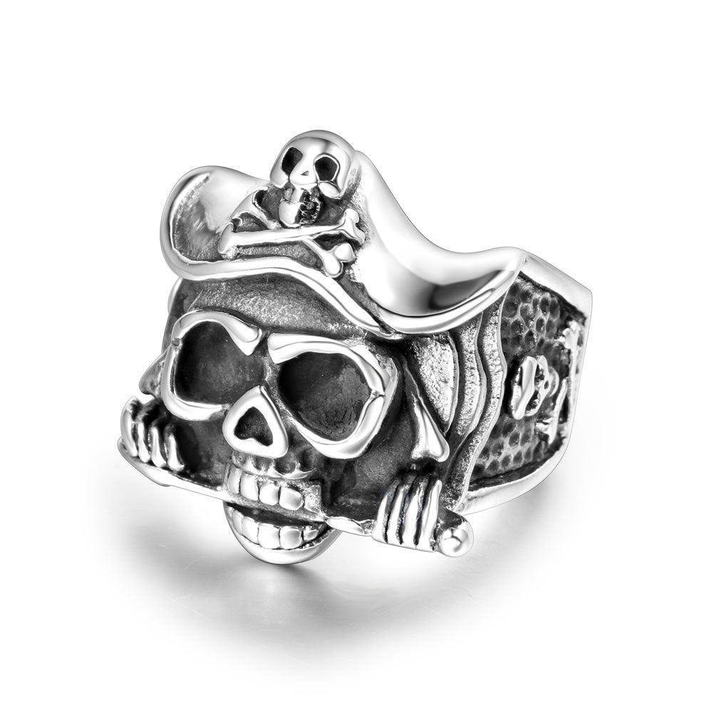 Vintage-Inspired Titanium Steel Skull Ring for Men - Ten Hand Jewelry in Stainless Steel